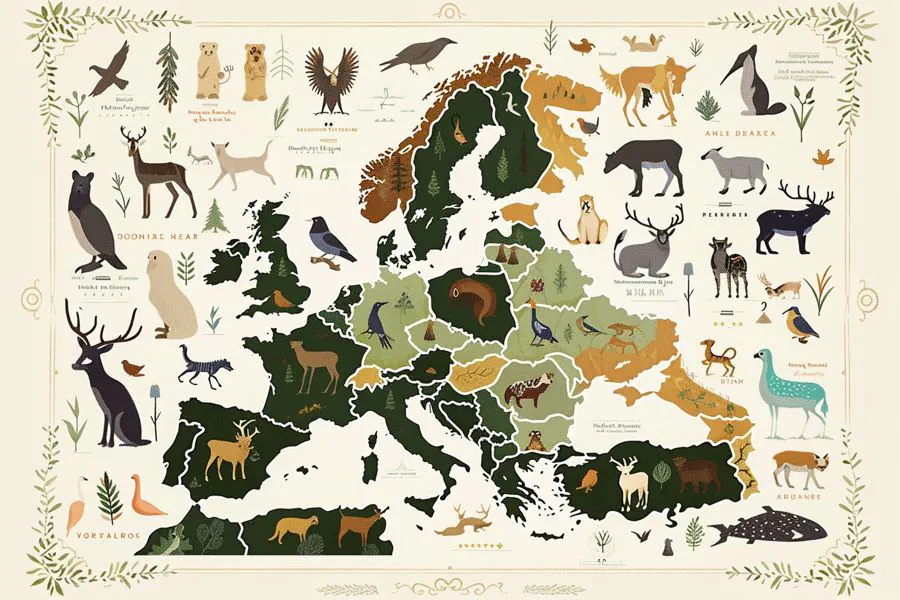 Weltkarte mit wilden Tieren