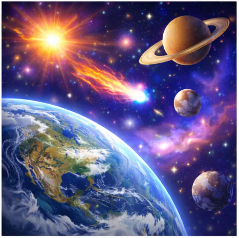 Weltall mit Planeten und Sternen